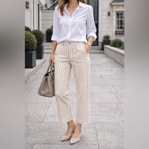 Rag & Bone Ivory Pinstripe Cropped Pants Size 4 – Frayed Hem